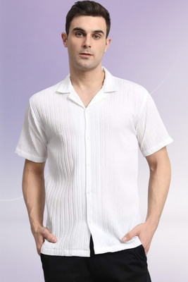 A DEEMOON TREND Men Striped, Self Design, Solid Casual White Shirt