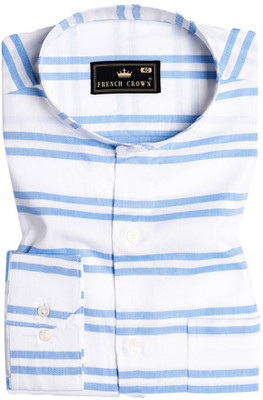 french crown Men Striped Formal Blue Shirt