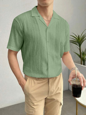 KHANJAN FASHION Men Self Design Formal Light Green Shirt