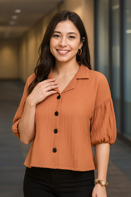 EKASYA Women Solid Casual Brown Shirt