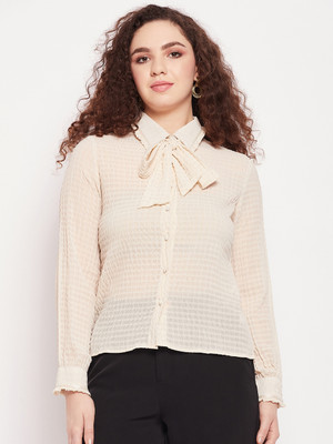 MADAME Women Self Design Casual Beige Shirt