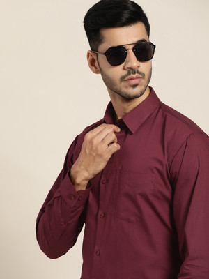 Hancock Men Solid Formal Maroon Shirt
