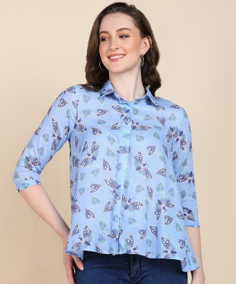 PinkTribe Women Printed Casual Light Blue Shirt