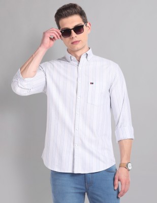 AD by Arvind Men Striped Casual White, Blue Shirt