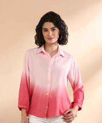 maaesa Women Printed Casual Pink Shirt