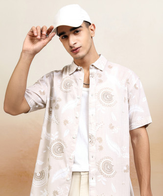HIGHLANDER Men Printed Casual Beige Shirt