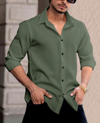 Shubhlakshmi Men Self Design Casual Green Shirt