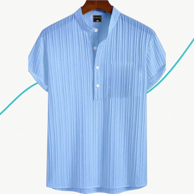 A Dearise Trend Men Striped Casual Light Blue Shirt