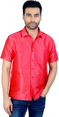 Ethazh Men Solid Casual Red Shirt