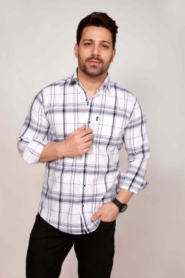 John Watson Men Checkered Casual White Shirt