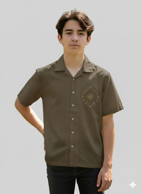 FABFARM Boys Solid Beach Wear Brown Shirt
