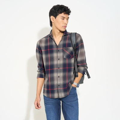 SF Jeans by Pantaloons Men Checkered Casual Blue Shirt
