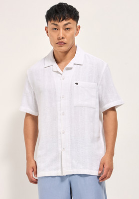 THE BEAR HOUSE Men Striped Casual White Shirt