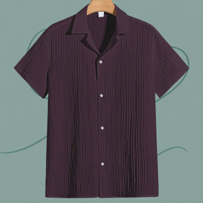 A DEEMOON TREND Men Solid Casual Purple Shirt