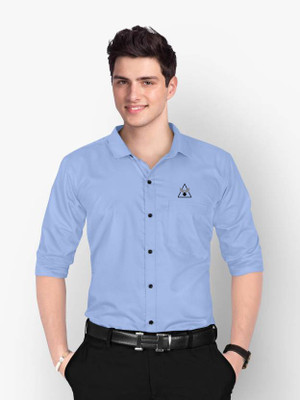Marmic Fab Men Solid Formal Light Blue Shirt