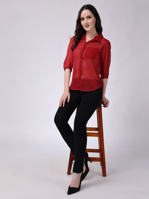 Moda Rapido Women Solid Casual Maroon Shirt