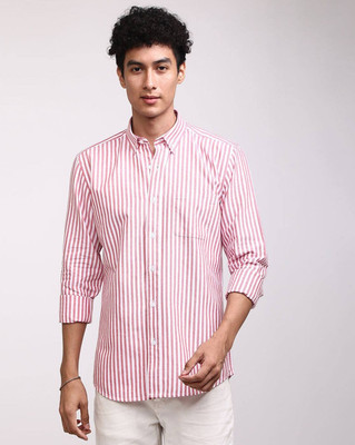 NIYANSH FAB Men Striped Casual Orange Shirt