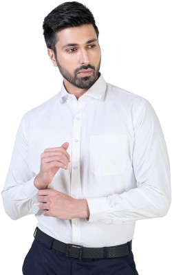 GESSATI Men Self Design Formal White Shirt