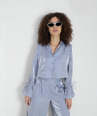 ONLY Women Solid Casual Purple Shirt