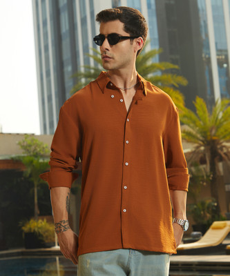 CAMPUS SUTRA Men Solid Casual Orange Shirt