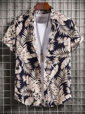 TatvamZone Men Printed Casual Cream Shirt