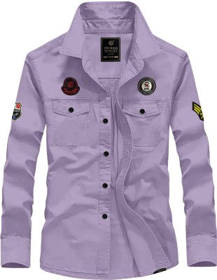 WOXEN Men Solid Casual Purple Shirt