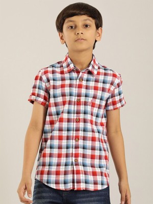 INDIAN TERRAIN Boys Checkered Casual Blue Shirt