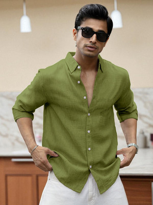 Yanthi Men Solid Casual Light Green Shirt