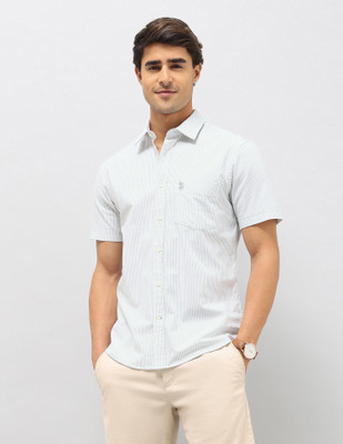 U.S. POLO ASSN. Men Striped Casual White, Grey Shirt