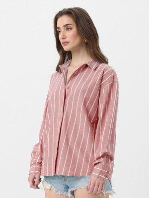 The Souled Store Women Striped Casual Brown Shirt