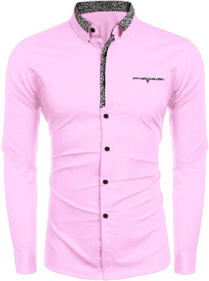 Webric Men Solid Formal Pink Shirt