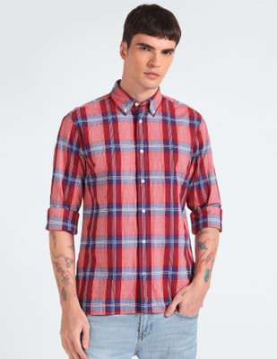 TOMMY HILFIGER Men Checkered Casual Red Shirt