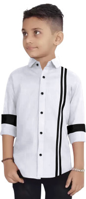 GAZZY CREATION Boys Striped Casual White Shirt