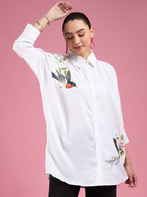 Dressberry Women Printed Casual White Shirt
