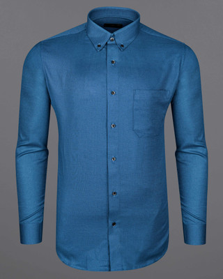 french crown Men Solid Casual Blue Shirt