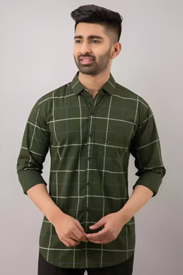 METRONAUT Men Checkered Casual Green Shirt