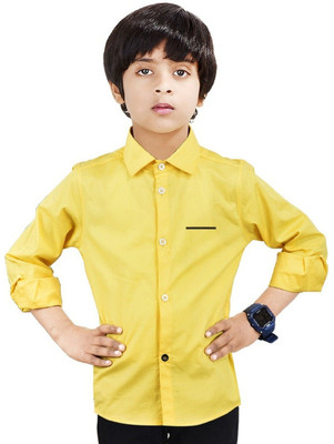Paper Crane Boys Solid Casual Yellow Shirt