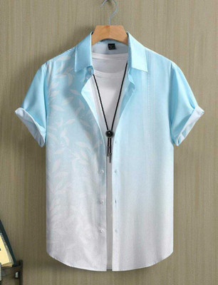 Zonly Men Self Design Casual Blue, White Shirt