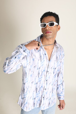 Bene Kleed Men Printed Casual Blue, White Shirt