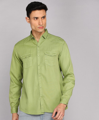 KUONS AVENUE Men Solid Casual Green Shirt