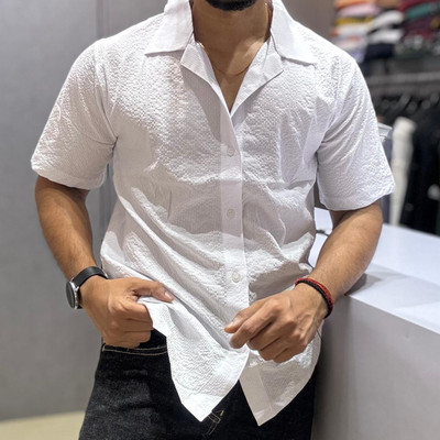 HouseOfCommon Men Self Design Casual White Shirt