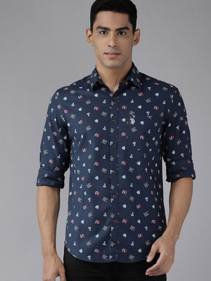 U.S. POLO ASSN. Men Printed Casual Dark Blue Shirt