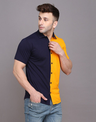 tfurnish Men Solid Casual Dark Blue, Yellow Shirt