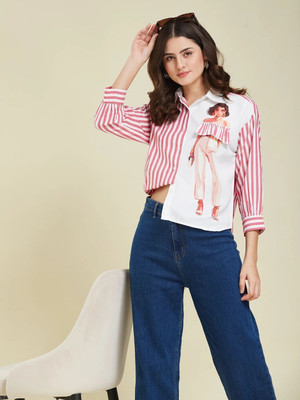 J TURRITOPSIS Women Printed, Striped Casual Pink Shirt