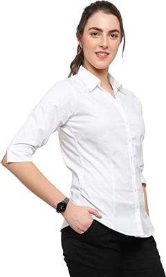 HouseOfComman Women Solid Formal White Shirt