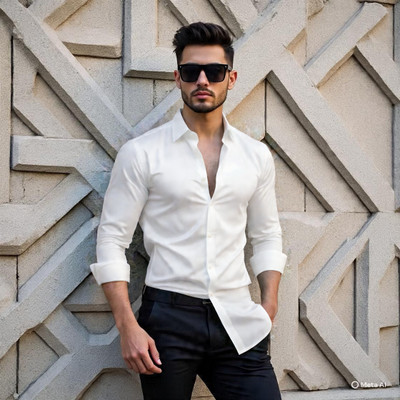 FABDACK Men Solid Casual White Shirt