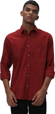 MUFTI Men Solid Casual Maroon Shirt