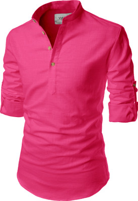 Vida Loca Men Solid Casual Pink Shirt
