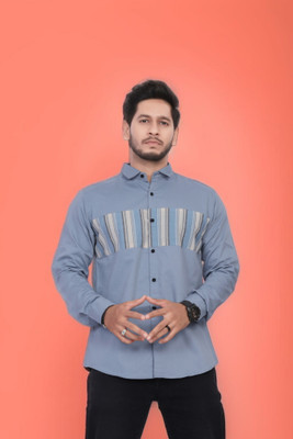 U AND J TREND Men Printed Casual Blue Shirt