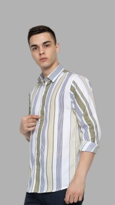 shahrukhkhan Men Striped Casual Blue, Beige Shirt